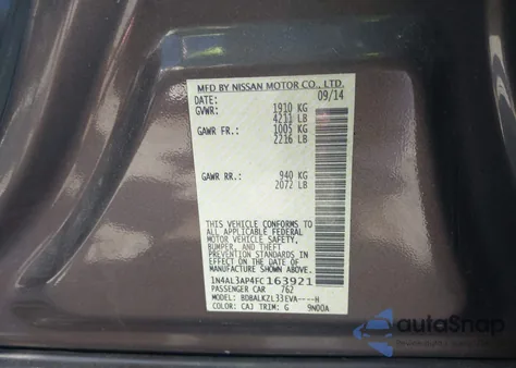 2015 Nissan Altima 2.5 Sv z USA, uszkodzony, nr VIN 1N4AL3AP4FC163921